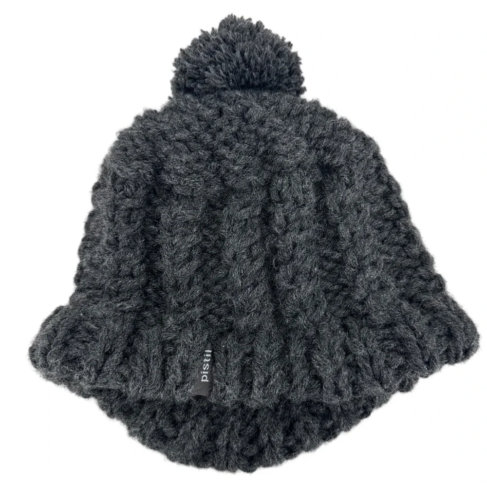Pistil Beanie Hat Womens Charcoal Grey Chunky Cable Knit Pom Pom Winter Cap